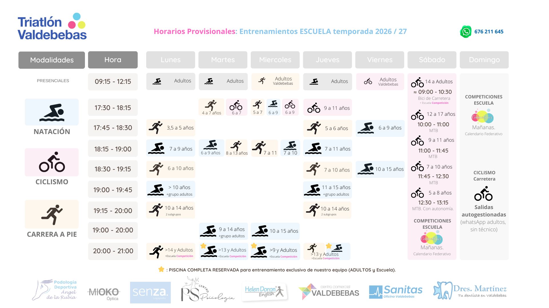 Entrenamientos Escuela Horarios Escuela Triatlón Valdebebas